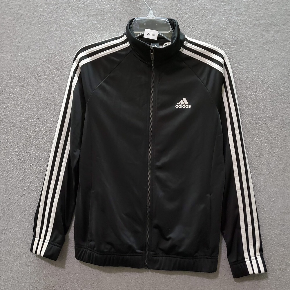 Adidas Women Activewear Track Jacket S Black Logo 3 Stripes Full Zip Pocket READ